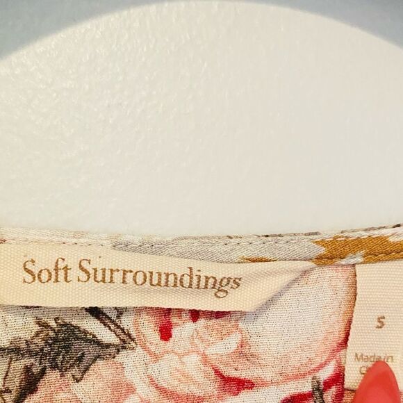 Soft Surroundings Brown Floral Button Tie Front Blouse Size Small - Picture 4 of 6